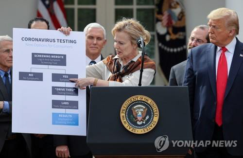 트럼프 대통령이 13일(현지시각) 백악관에서 코로나19 대비 국가비상사태를 선포했다.  연합뉴스